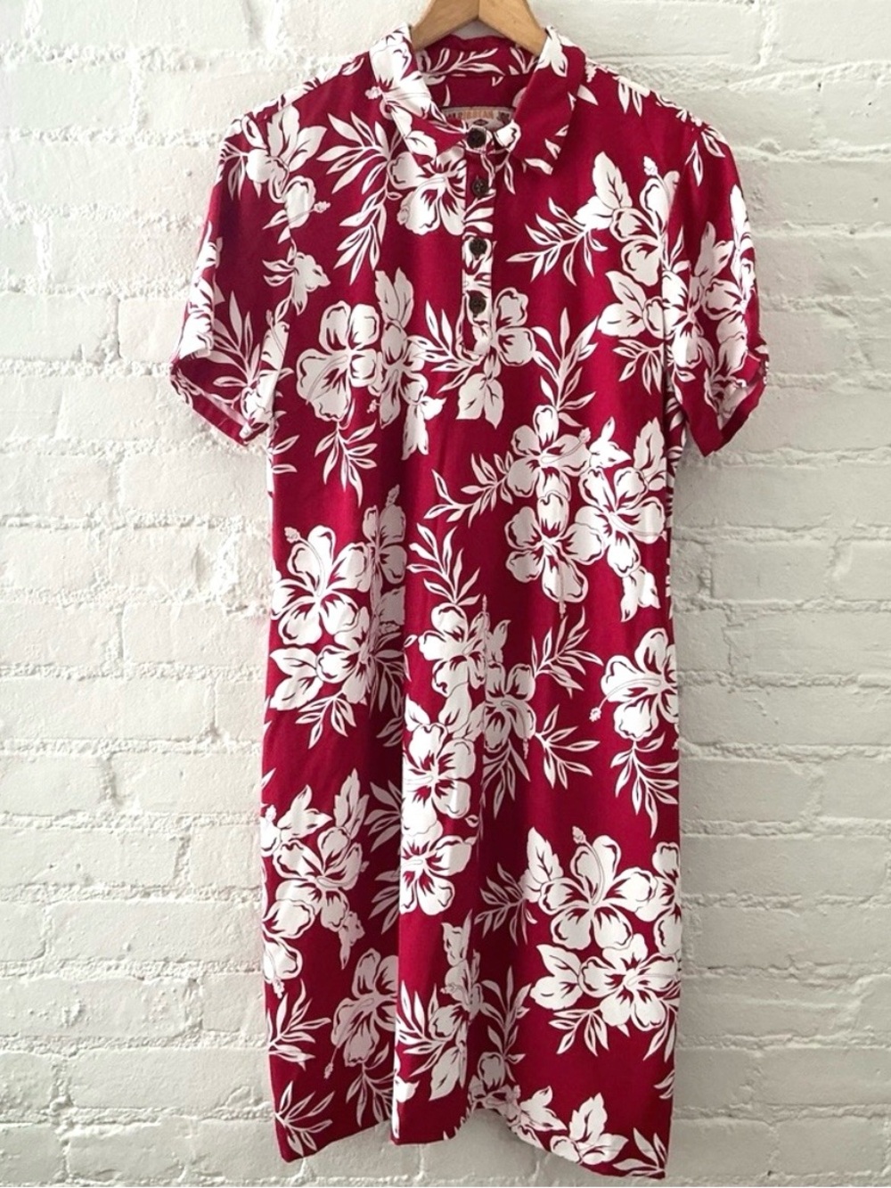 Caribbean Joe Dress Red White Floral Print Button Up Midi Wedding Guest Tropical